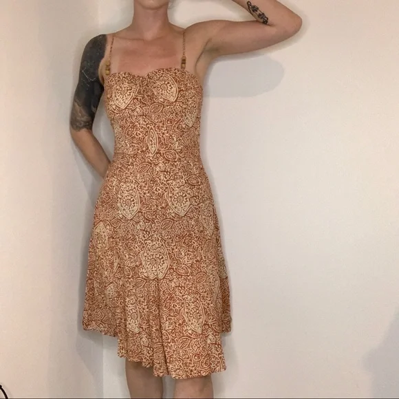 Vintage Midi Orange/Cream Beach Summer Dress, women's size Small - Picture 4 of 12